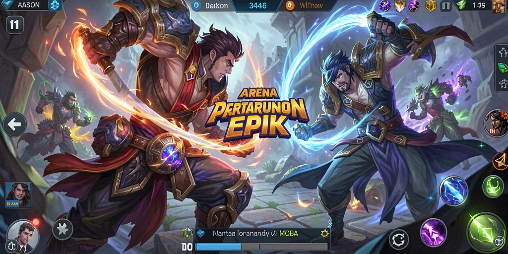 Screenshot utama 3446 menampilkan aksi intens dalam pertempuran MOBA.
