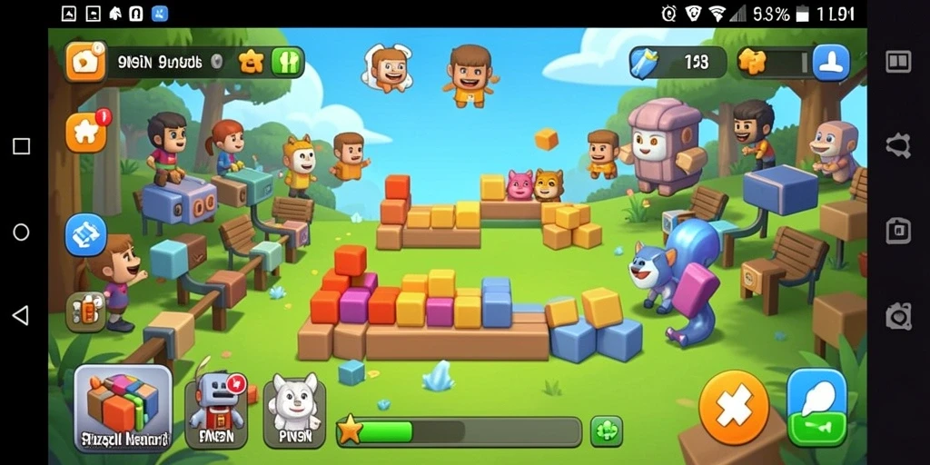 Screenshot gameplay 9N9N menampilkan potongan puzzle yang menarik.