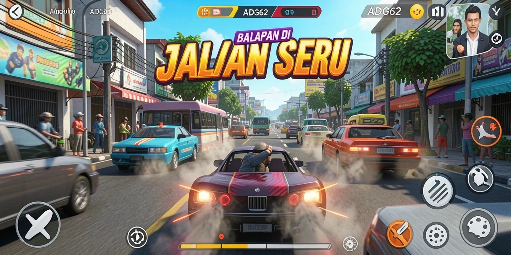 Screenshot gameplay ADG62 yang mendebarkan dan penuh aksi balapan.