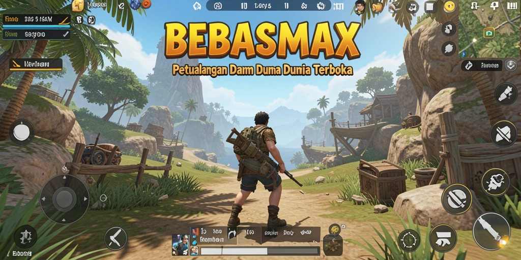 Tangkapan layar menampilkan eksplorasi bebas dalam dunia terbuka BEBASMAX.