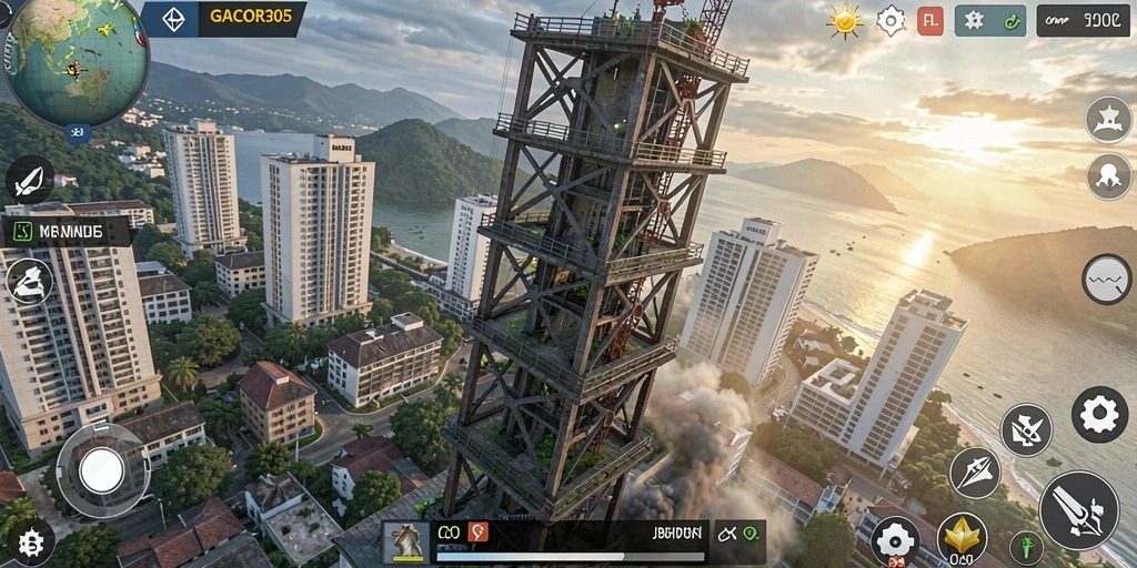 Screenshot gameplay Tower Defense GACOR305 dengan menara pertahanan yang siap melawan musuh.