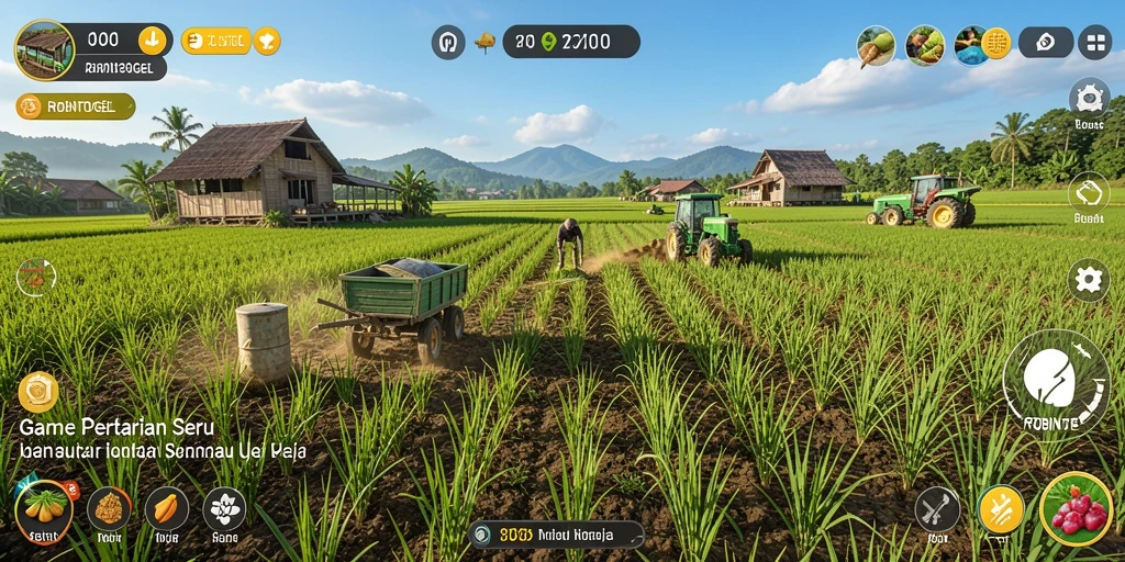 Tampilan gameplay <strong>ROBINTOGEL</strong> yang seru dan interaktif, menggambarkan aktivitas bertani.