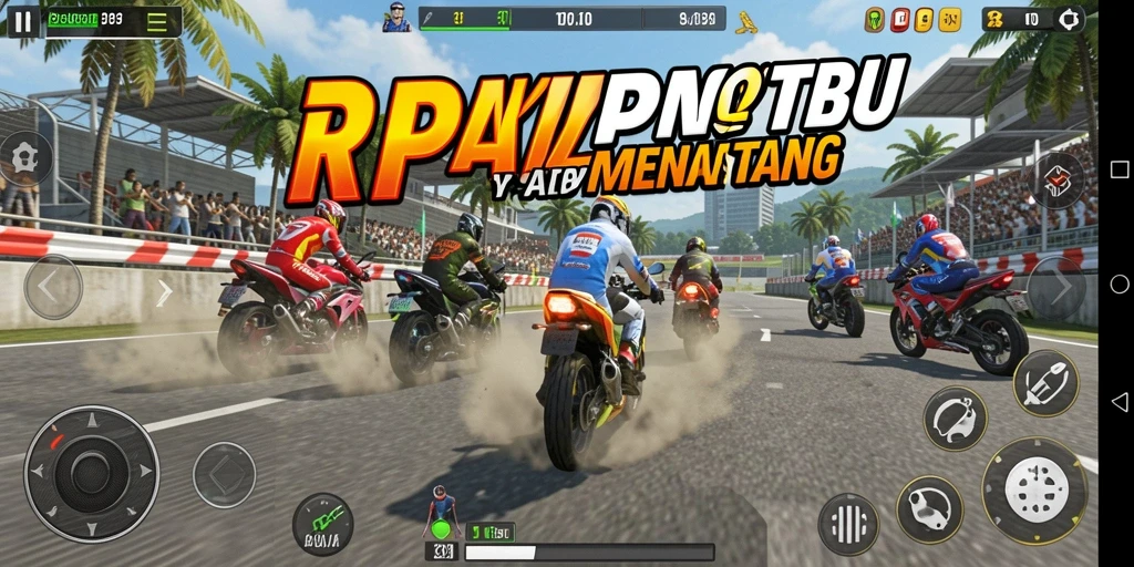 Tampilan gameplay RPVIP2 yang mendebarkan saat balapan motor.