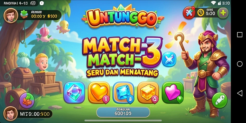 Tampilan gameplay UNTUNGGO dengan kombinasi warna-warni dalam permainan Match-3.