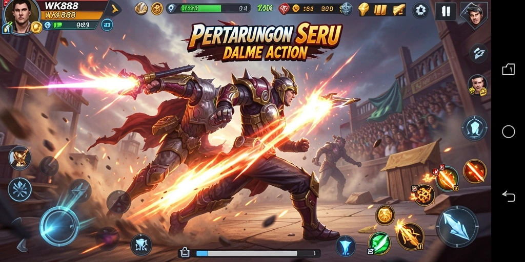 Tangkapan layar utama WK888 menunjukkan aksi pertarungan yang mendebarkan.